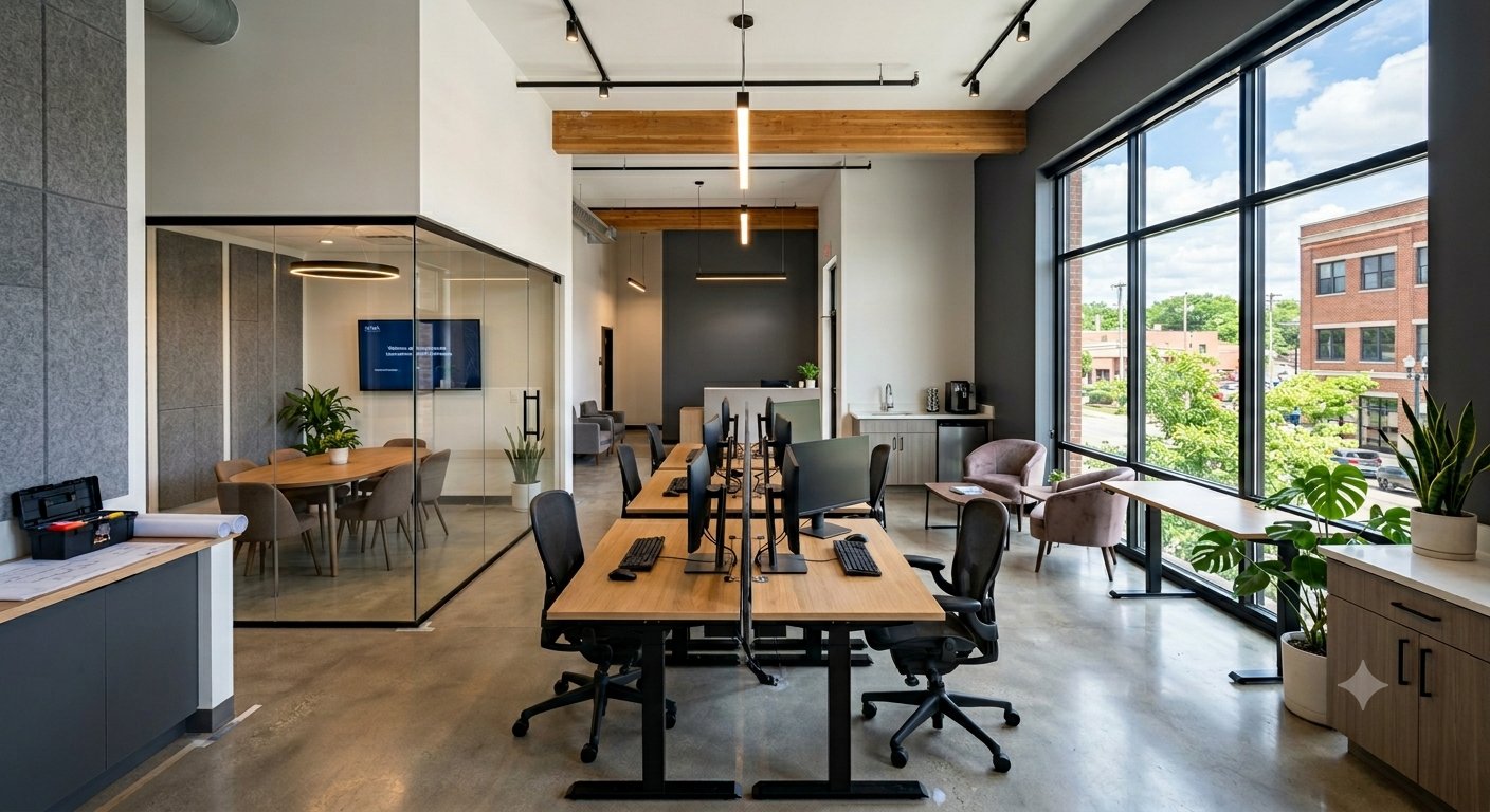 Completed glass-partition office buildout