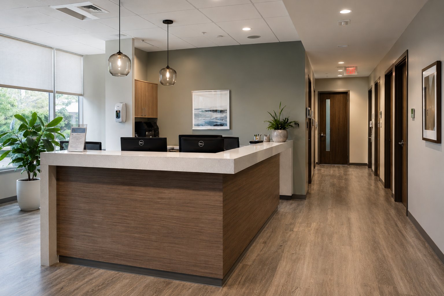 Completed reception area for a professional office